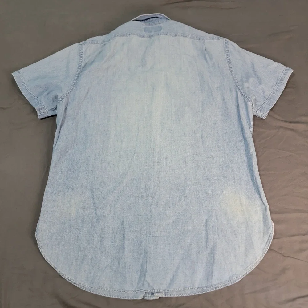 Polo Ralph Lauren Denim Shirt Men's Large Blue Short Sleeve Epauletes Lightwash